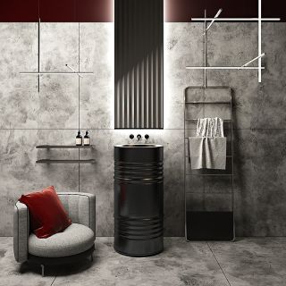 Раковина напольная Kerasan Artwork Barrel 474331 45см слив в стену чёрный матовый